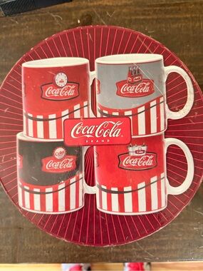 Coca Cola Red and White Striped Mug Set with Logo